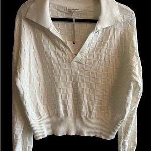 moon & madison Cream Grid V-Neck Sweater